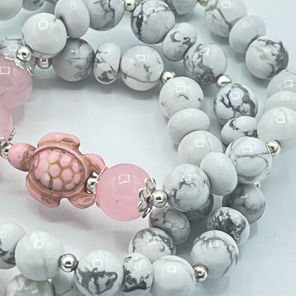 Crystal beaded stretch bracelet ONE NEW rose quartz howlite turtle reiki meditat - Picture 6 of 9